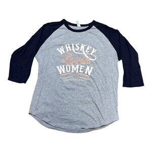 Whiskey Lovin Women Baseball Tee Raglan Gray Black Tshirt Tee Large 3/4 sleeve